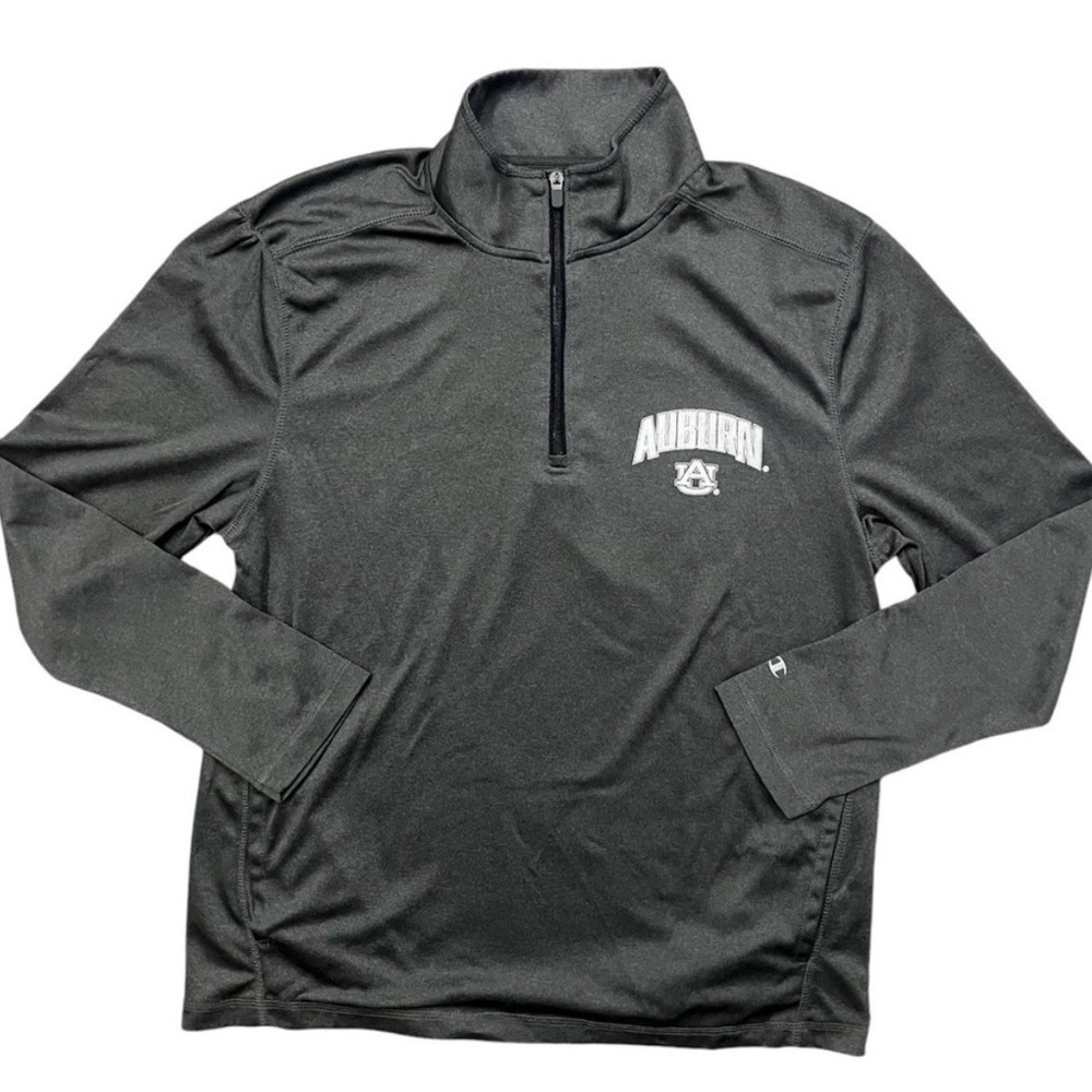 Auburn Tigers 1/4 Zip Long Sleeve Pullover Shirt Mens L‎ Gray Champion Pockets